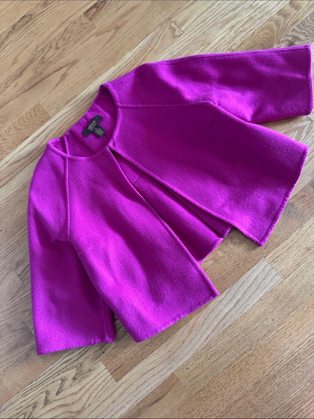 Victor Alfaro Bright Fuchsia Open-Front Wool-Blend Cape Coat